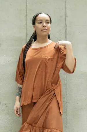 Amano CoLAB Rust Silk Jersey Top