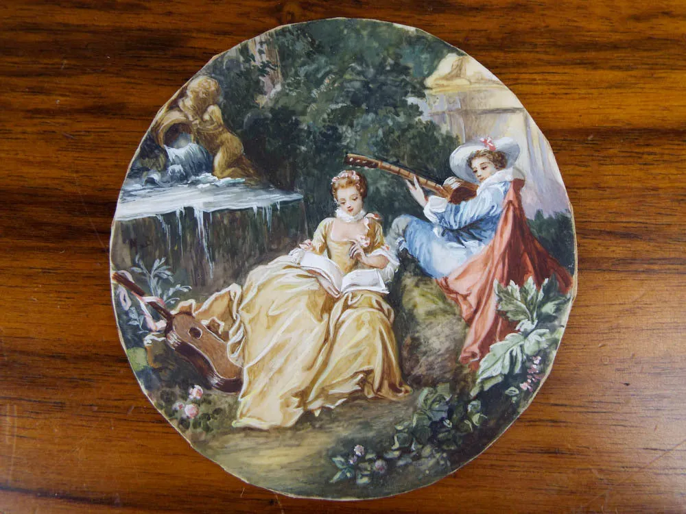 Antique 19th C Framed Miniature Scenic Paintings After Boucher