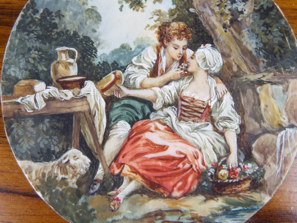 Antique 19th C Framed Miniature Scenic Paintings After Boucher