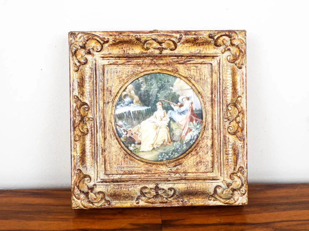 Antique 19th C Framed Miniature Scenic Paintings After Boucher