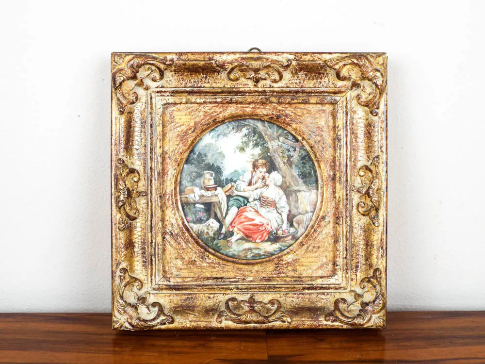 Antique 19th C Framed Miniature Scenic Paintings After Boucher