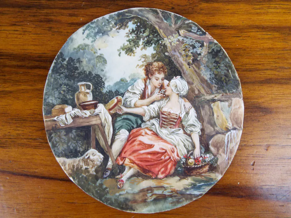 Antique 19th C Framed Miniature Scenic Paintings After Boucher