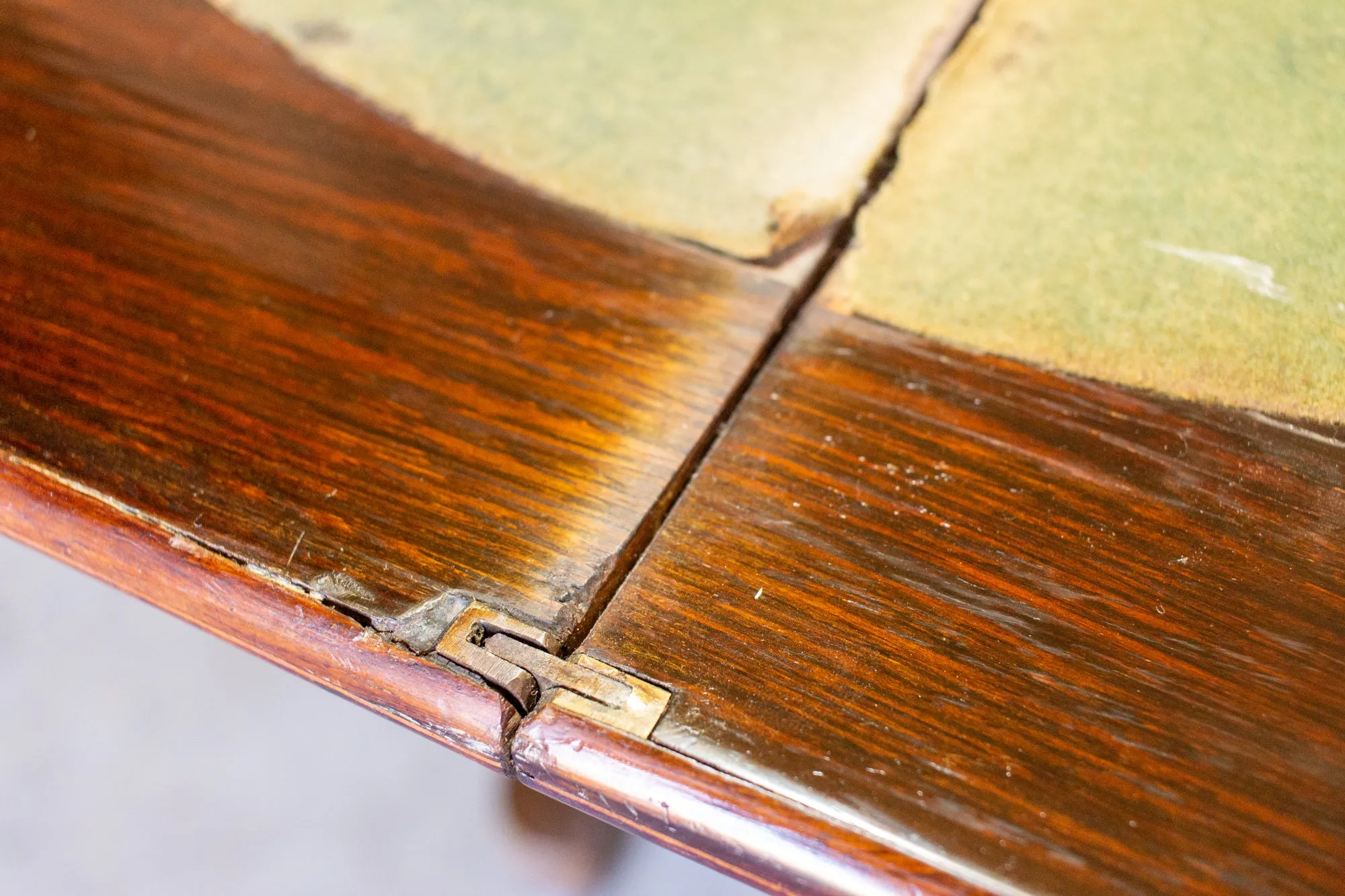 Antique French Folding Game Table Console with Inlaid Details and Velvet