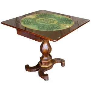 Antique French Folding Game Table Console with Inlaid Details and Velvet