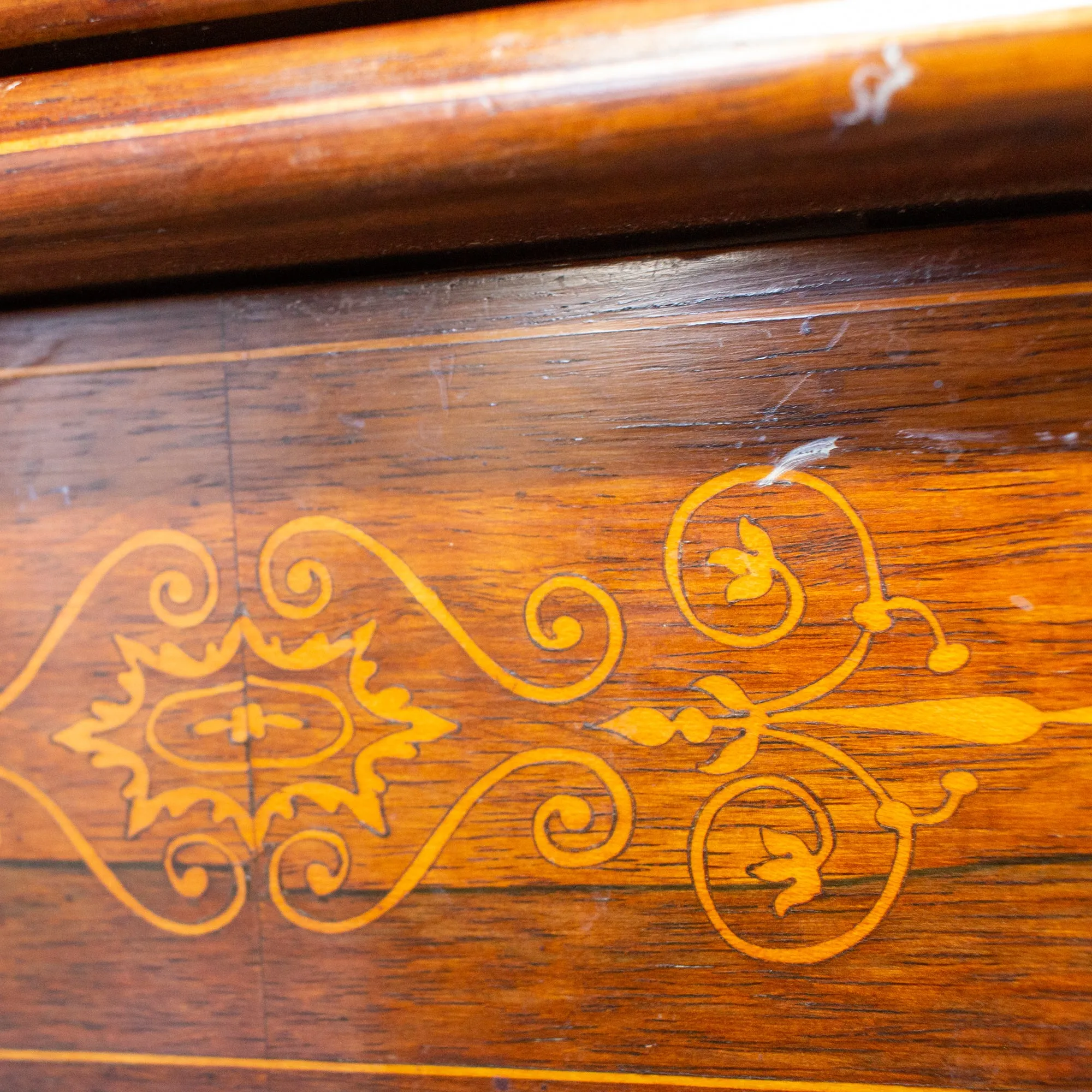 Antique French Folding Game Table Console with Inlaid Details and Velvet