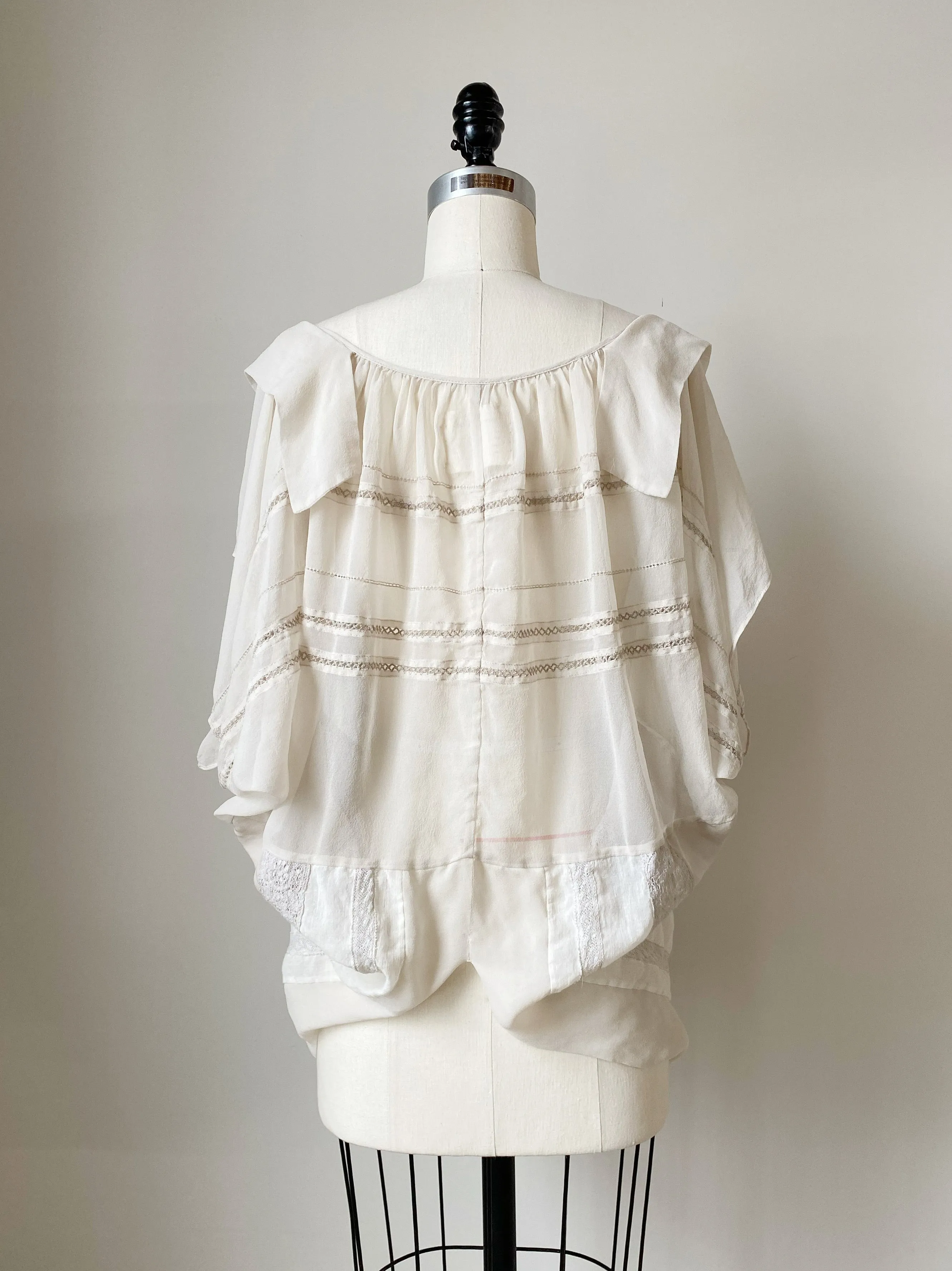 archive abstract vintage silk chiffon and lace cocoon top