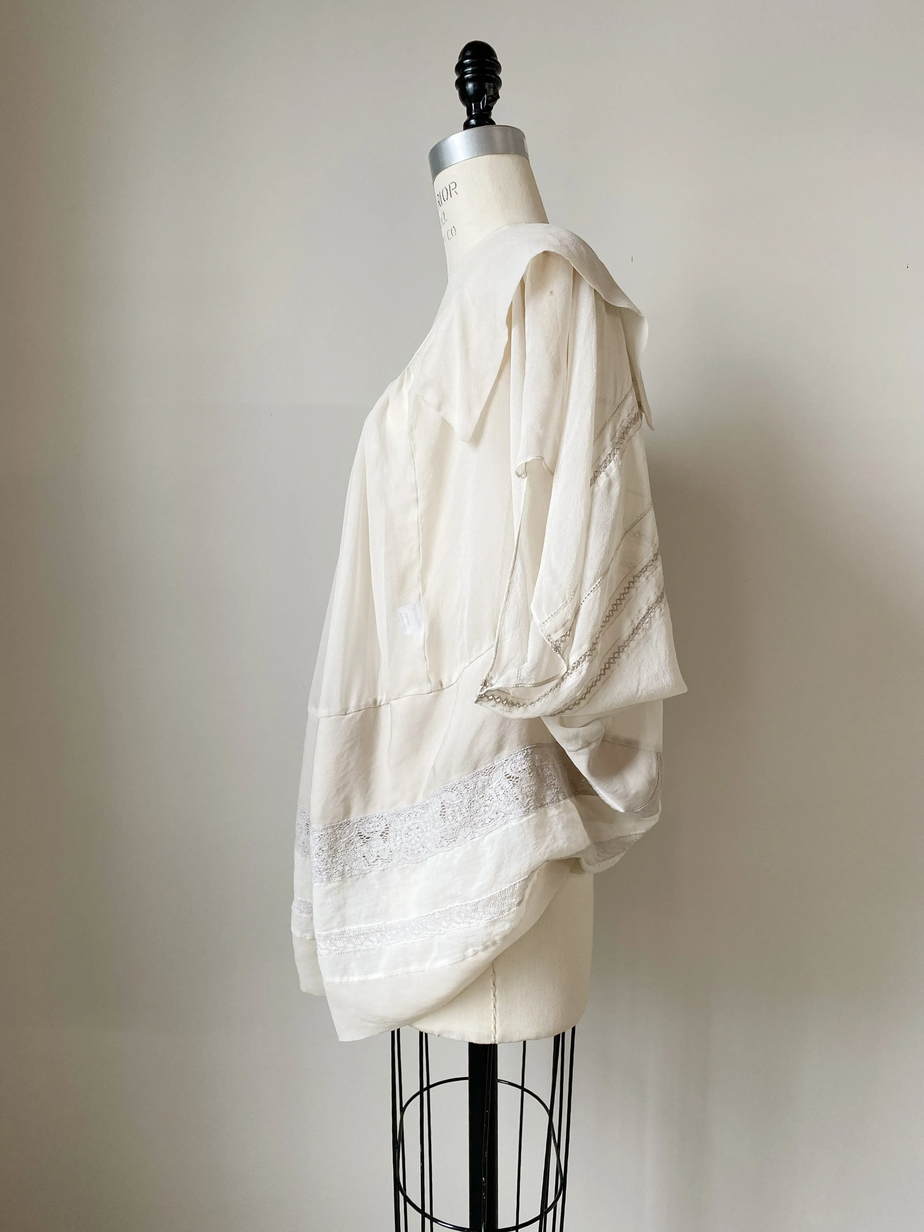 archive abstract vintage silk chiffon and lace cocoon top