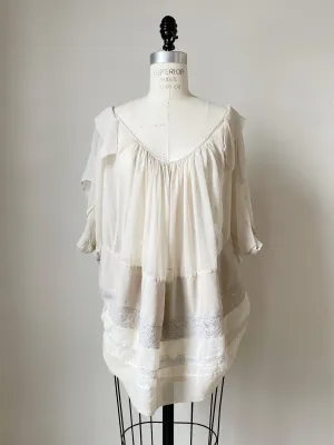 archive abstract vintage silk chiffon and lace cocoon top