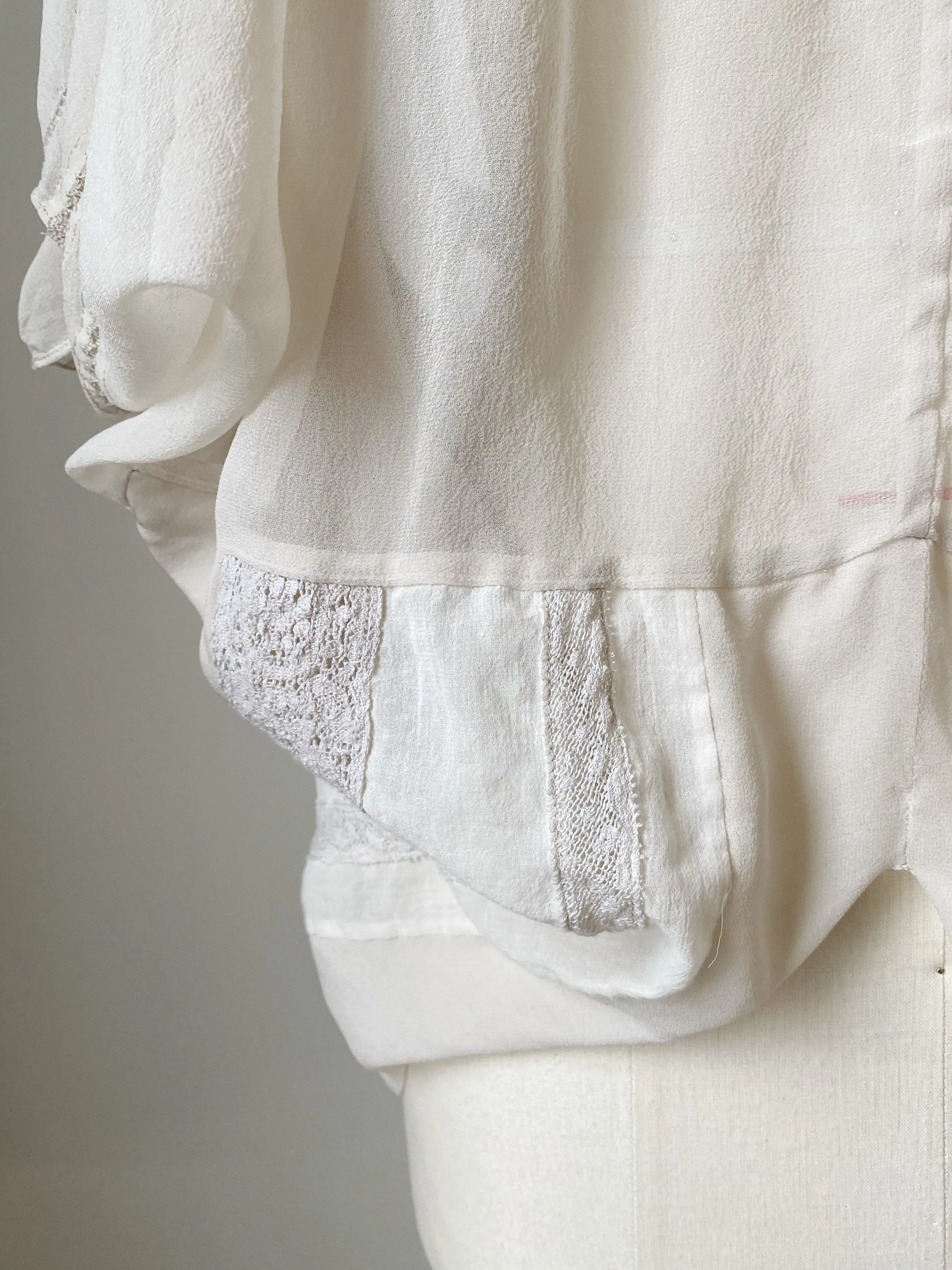 archive abstract vintage silk chiffon and lace cocoon top