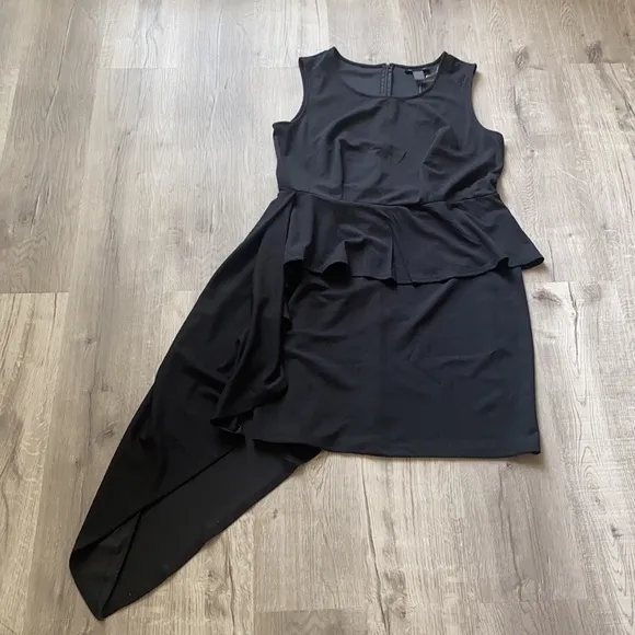 Ashley Stewart Asymmetric Peplum Black Dress