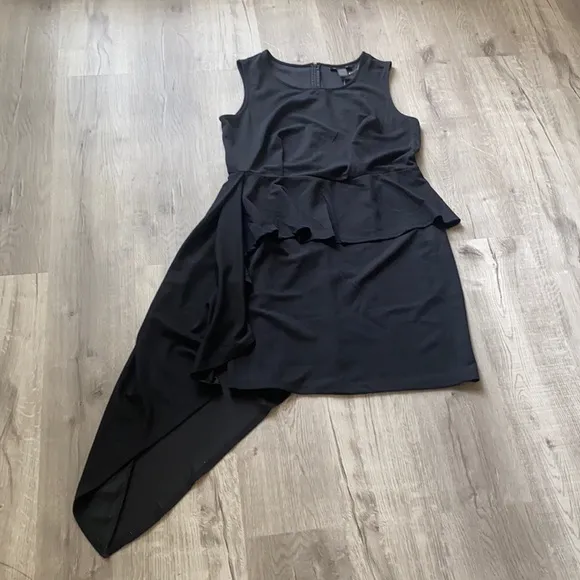 Ashley Stewart Asymmetric Peplum Black Dress