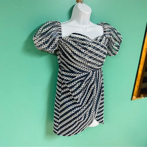 ASOS Design Blue &amp; White Off Shoulder Organza Wrap Mini Dress Size 6 NWT