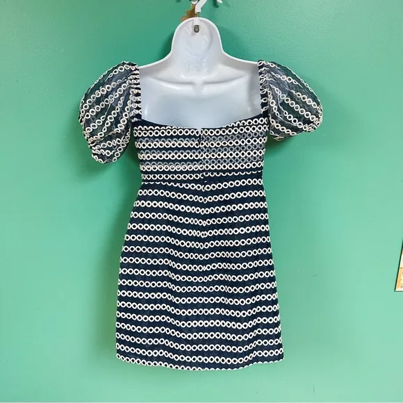 ASOS Design Blue &amp; White Off Shoulder Organza Wrap Mini Dress Size 6 NWT
