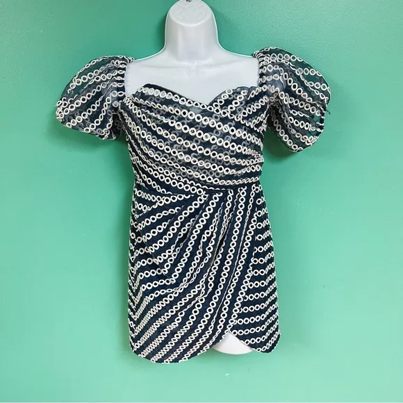 ASOS Design Blue &amp; White Off Shoulder Organza Wrap Mini Dress Size 6 NWT
