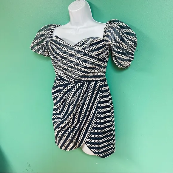 ASOS Design Blue &amp; White Off Shoulder Organza Wrap Mini Dress Size 6 NWT