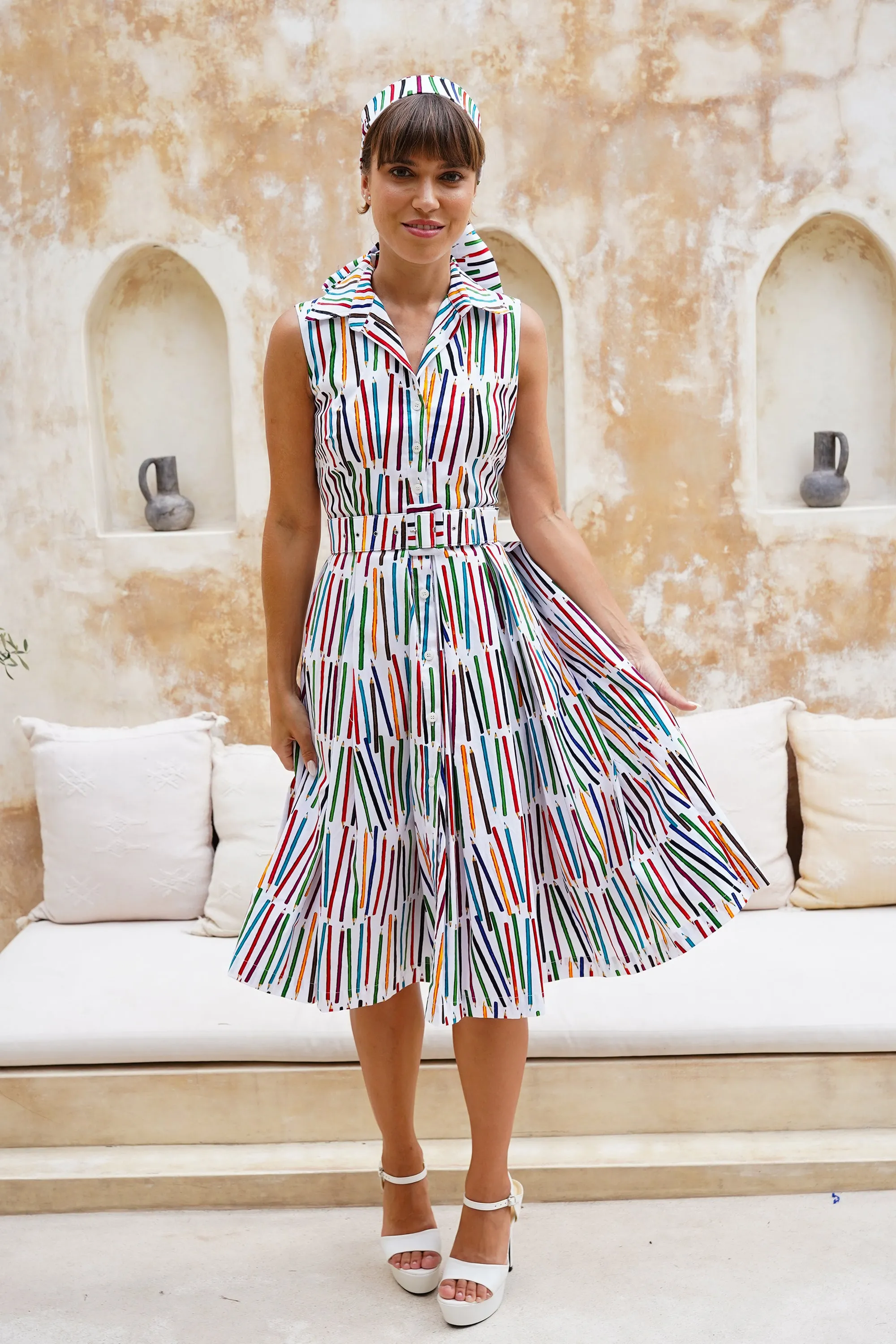 Audrey Dress #7 Shirt Collar Sleeveless Long Length Cotton Stretch (Prisma Pencil)