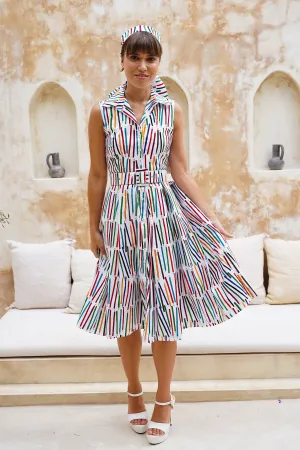 Audrey Dress #7 Shirt Collar Sleeveless Long Length Cotton Stretch (Prisma Pencil)