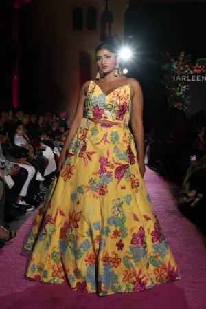 AZALEA Floral Rafia Yellow Lehenga Set