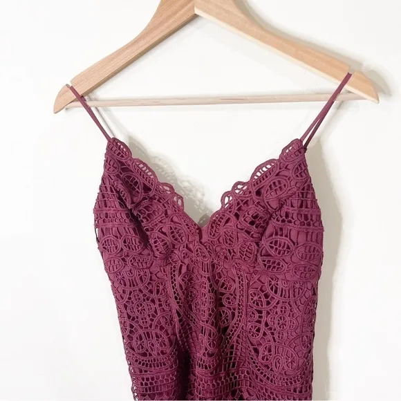 Bardot Burgundy V-Neck Lace Guipure Versailles Midi Dress Size 6 US NWT