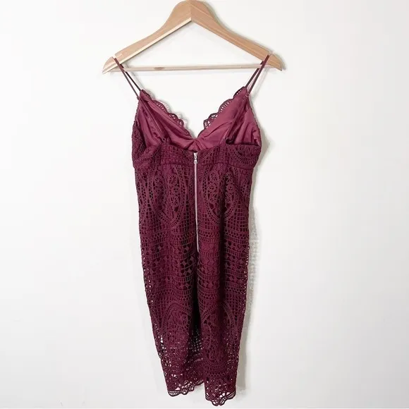 Bardot Burgundy V-Neck Lace Guipure Versailles Midi Dress Size 6 US NWT