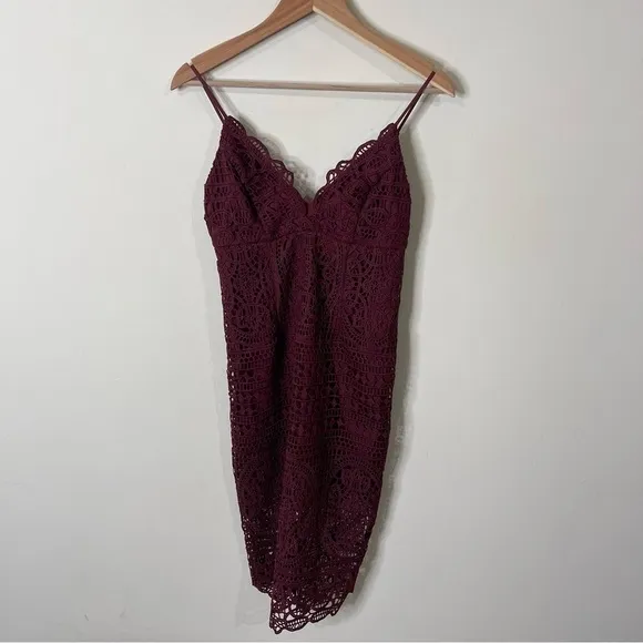Bardot Burgundy V-Neck Lace Guipure Versailles Midi Dress Size 6 US NWT