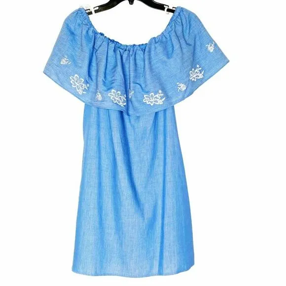 BCBGeneration Sapphire Blue Skydive Off Shoulder Dress Embroidered Size Large