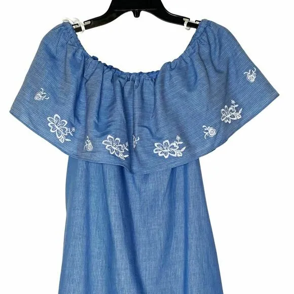 BCBGeneration Sapphire Blue Skydive Off Shoulder Dress Embroidered Size Large