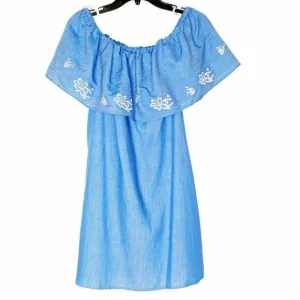BCBGeneration Sapphire Blue Skydive Off Shoulder Dress Embroidered Size Large