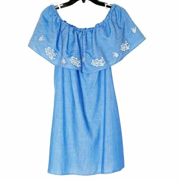 BCBGeneration Sapphire Blue Skydive Off Shoulder Dress Embroidered Size Large