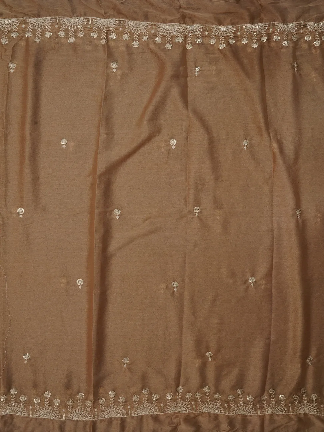 Beige Sequin Embellished Organza Dress Material with Dupatta