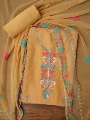 Beige Sequin Embroidered Silk Georgette Dress Material with Dupatta