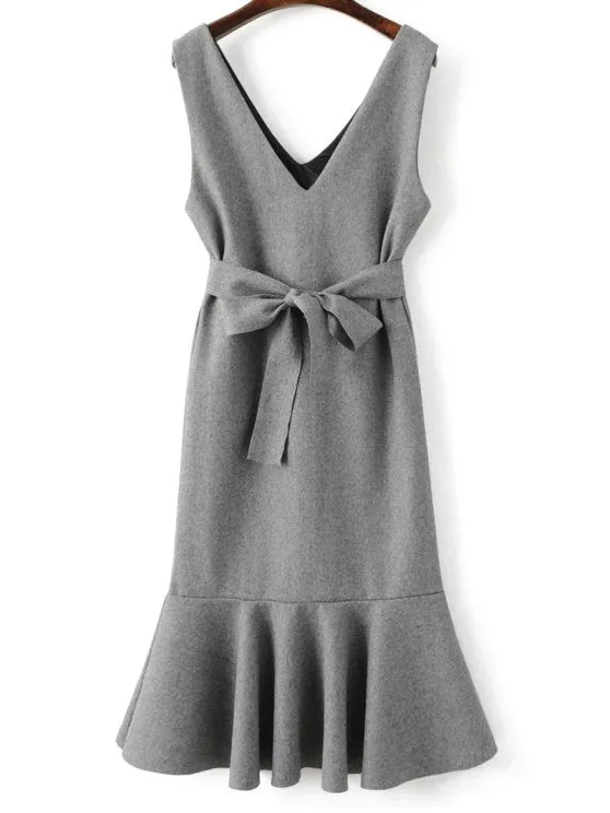 BerryBetty - Gorgeous Sleeveless Peplum Hem Wool Blend Dress