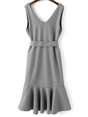 BerryBetty - Gorgeous Sleeveless Peplum Hem Wool Blend Dress