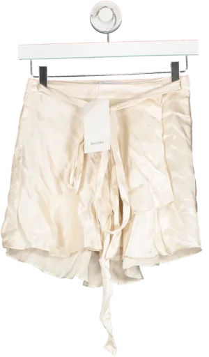 Bershka Nude Satin Mini Wrap Skirt In Ecru UK XS