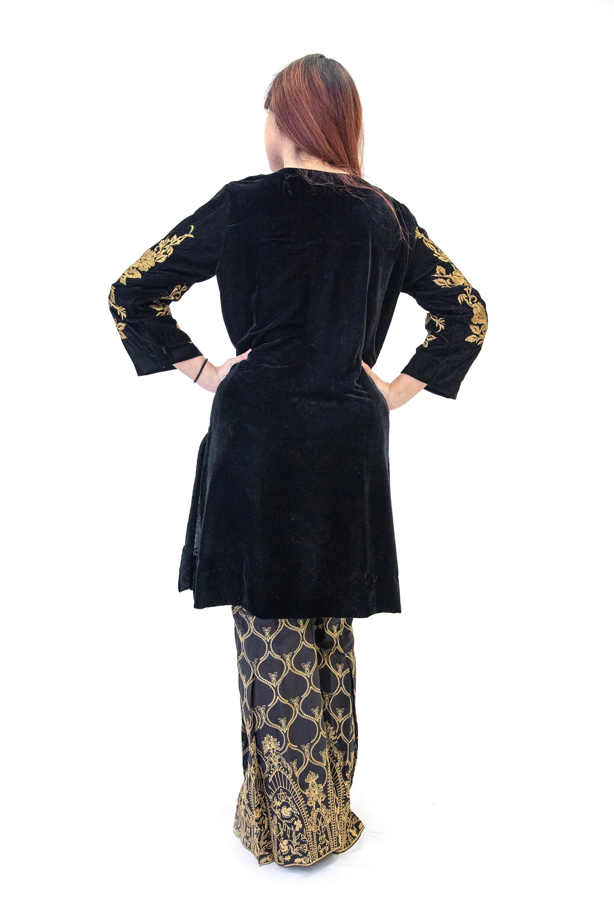 Black & Gold Velvet Salwar Kameez - Iznik Designer Suit