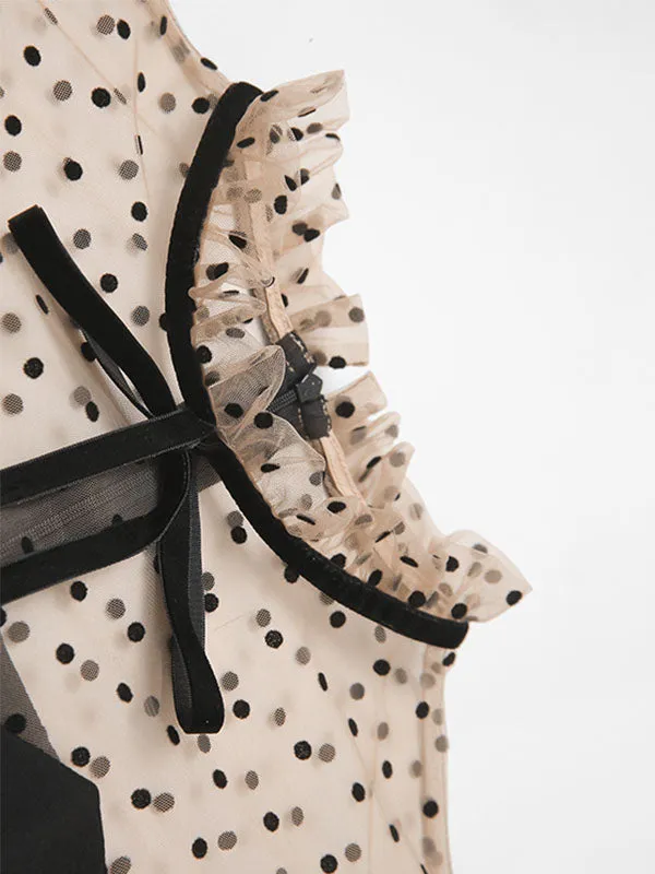 Black Butterfly Sleeve Polka Dots Pencil Dress