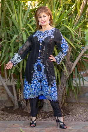 Black Chiffon Sequin Embroidery Suit-Salwar kameez