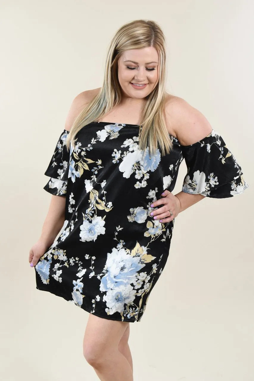 Black Floral Off The Shoulder Dress