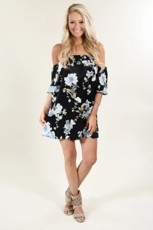 Black Floral Off The Shoulder Dress