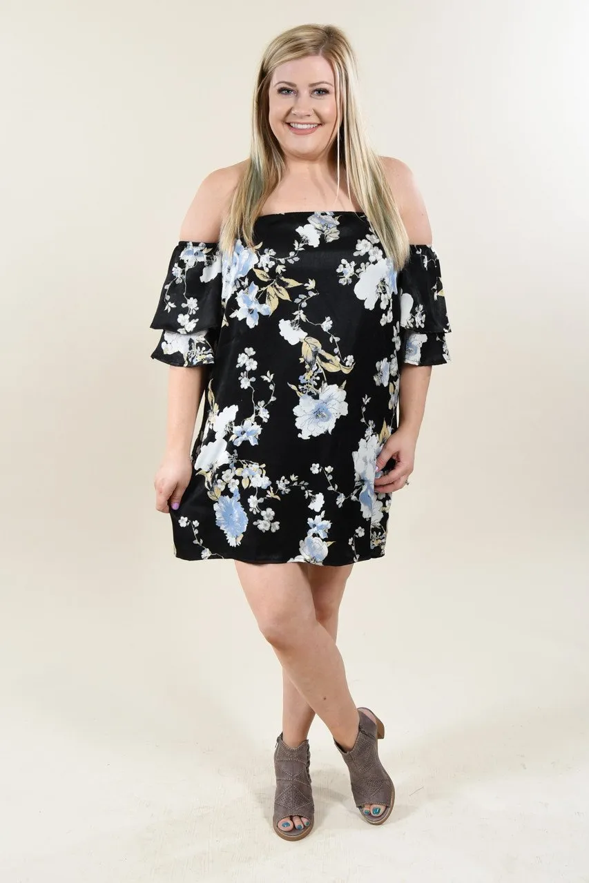 Black Floral Off The Shoulder Dress