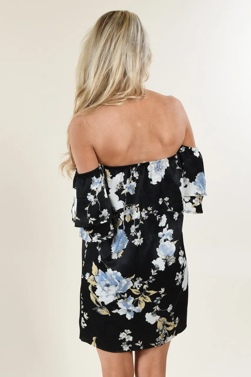 Black Floral Off The Shoulder Dress