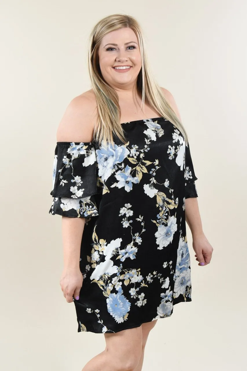 Black Floral Off The Shoulder Dress