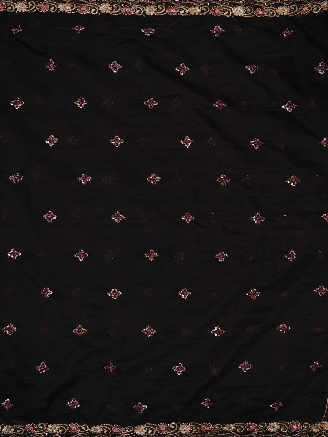 Black Floral Printed Sequin Embroidered Dress Material with Dupatta