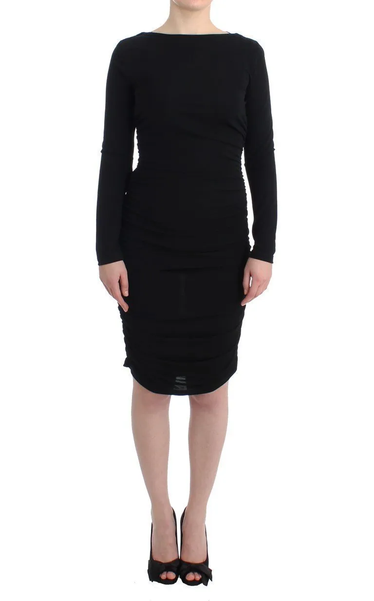 Black Longsleeved Wiggle Viscose Pencil Dress