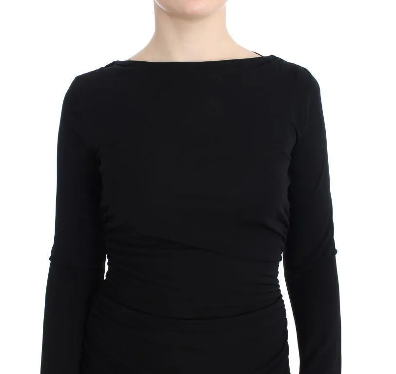 Black Longsleeved Wiggle Viscose Pencil Dress