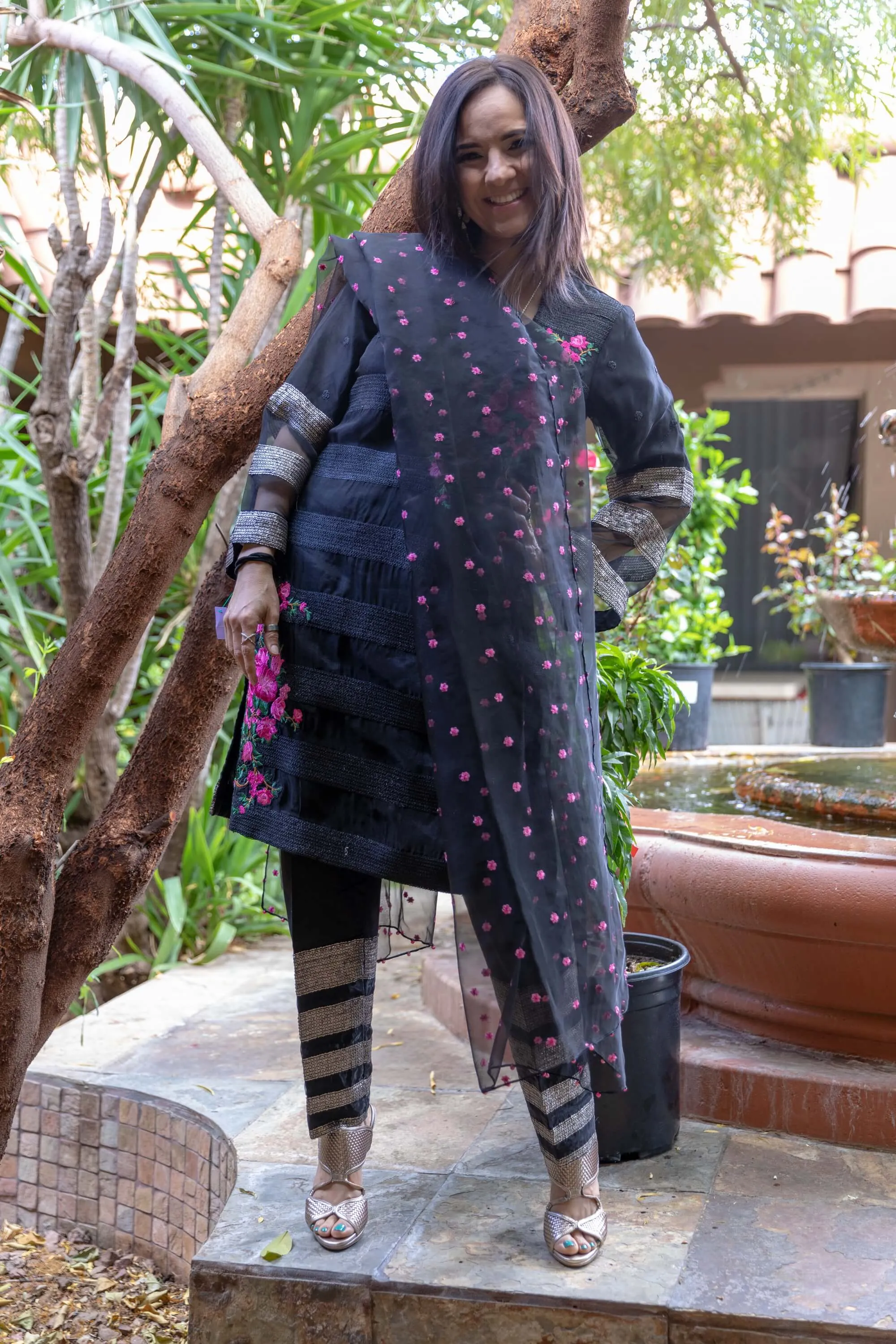 Black Organza Suit With Embroidery