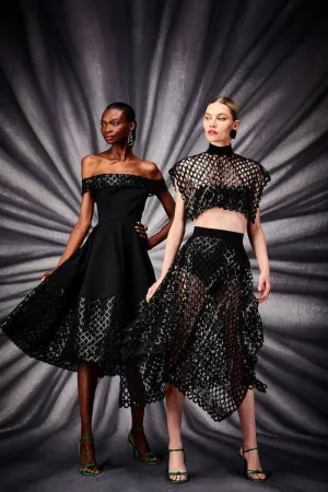 Black Sequin Mesh Swing Skirt