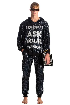 Black Sequin Unisex Runner Pants