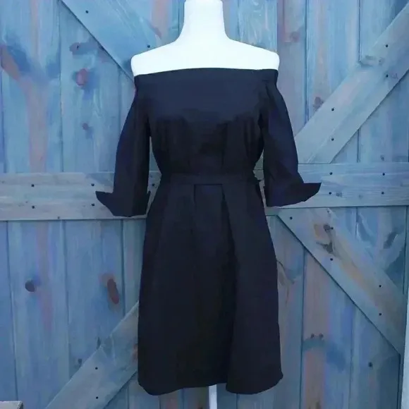 Black Theory Off the Shoulder Poplin Dress Belt Size 6 Small