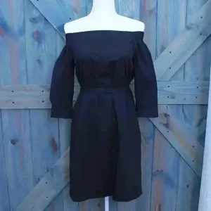 Black Theory Off the Shoulder Poplin Dress Belt Size 6 Small